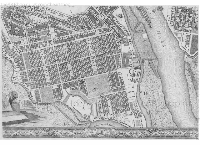 № 22 План Санкт-Петербурга 1753 года, Трускотта, старинная гравюра, копия гравюры, офорт