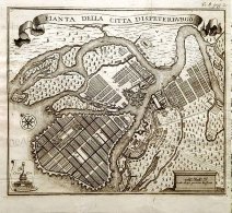 Старинная гравюра. План города Петербург 1735 год, 18 век